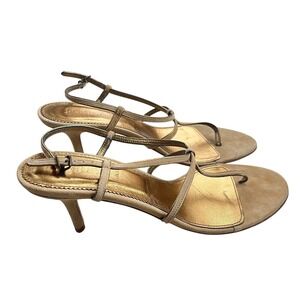 J. Crew Italian Suede Thong Slingback Stiletto Heel Sandals in Tan Suede Sz 8
